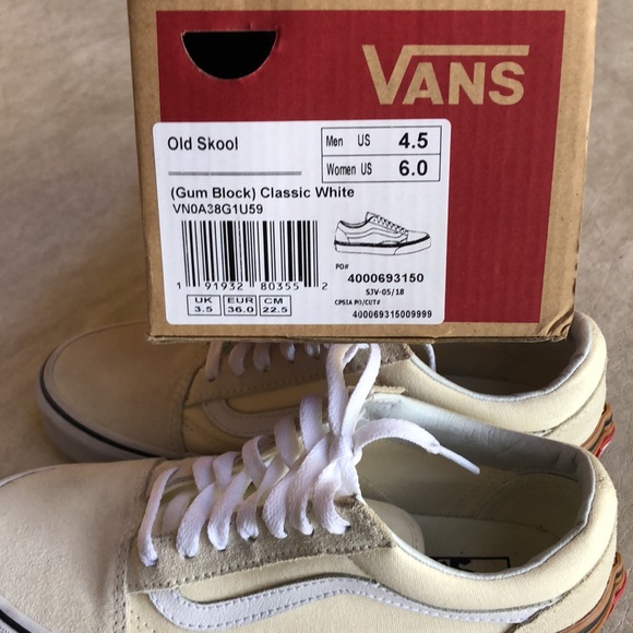 Vans Old Skool Gum Block Classic White Canvas Suede Shoes Size Women 6 Men 4.5 - Picture 7 of 10